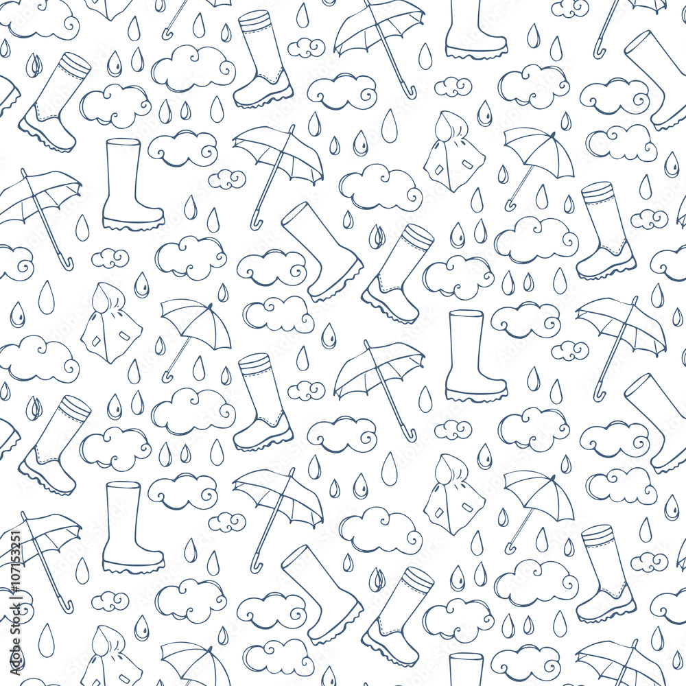 Seamless pattern with rainy weather