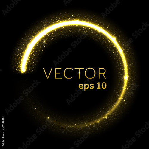 Golden neon glittering circle light tail