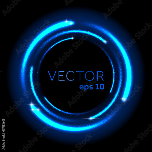 Blue neon glittering circle light tail