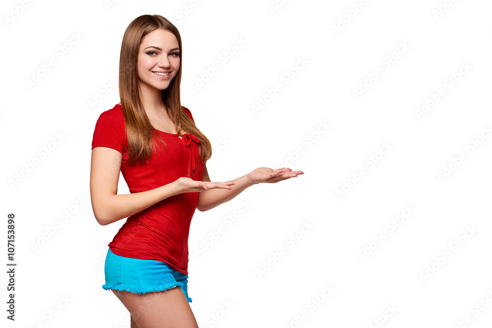 Full length girl showing blank copy space Full length girl showing blank copy space