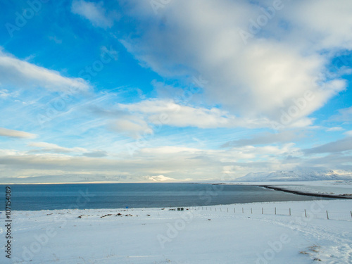 Beautiful Sky and River and Snow during Winter in Iceland