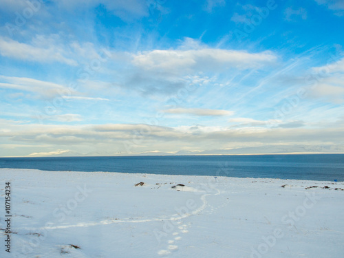 Beautiful Sky and River and Snow during Winter in Iceland