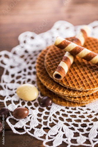 Waffles on knitted doily