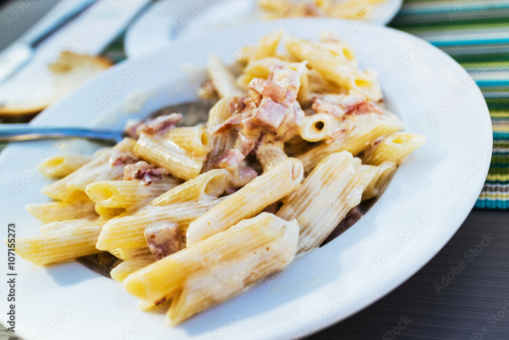 Plate of pasta carbonara