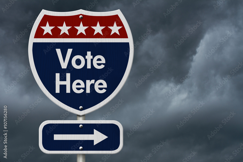 American Vote Here Highway Road Sign American Vote Here Highway Road Sign