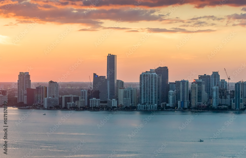 Beautiful Downtown Miami skyline at sunset