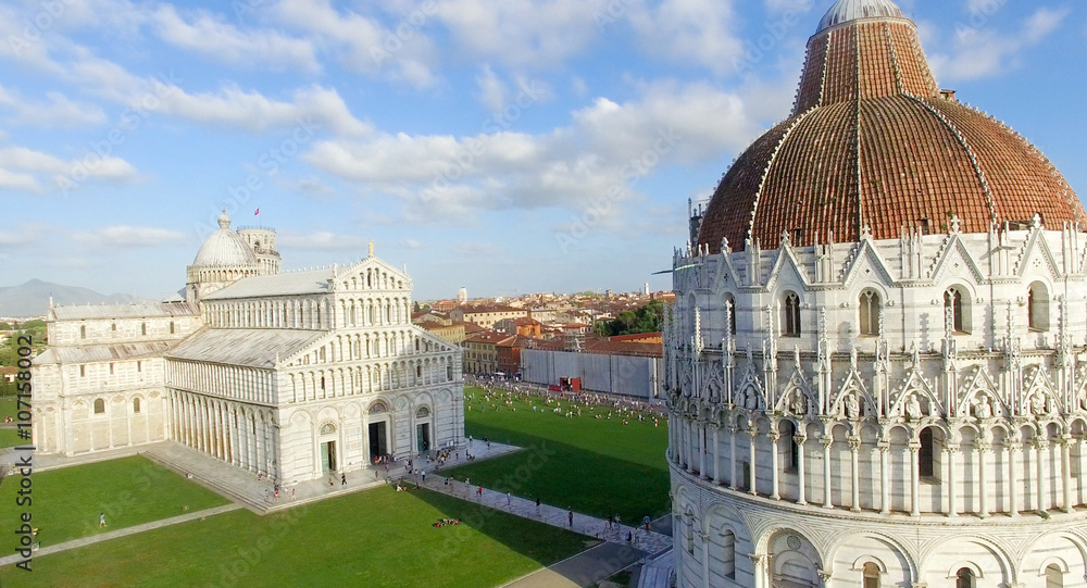 Square of Miracles in summer, Pisa. Stunning aerial view of Tusc