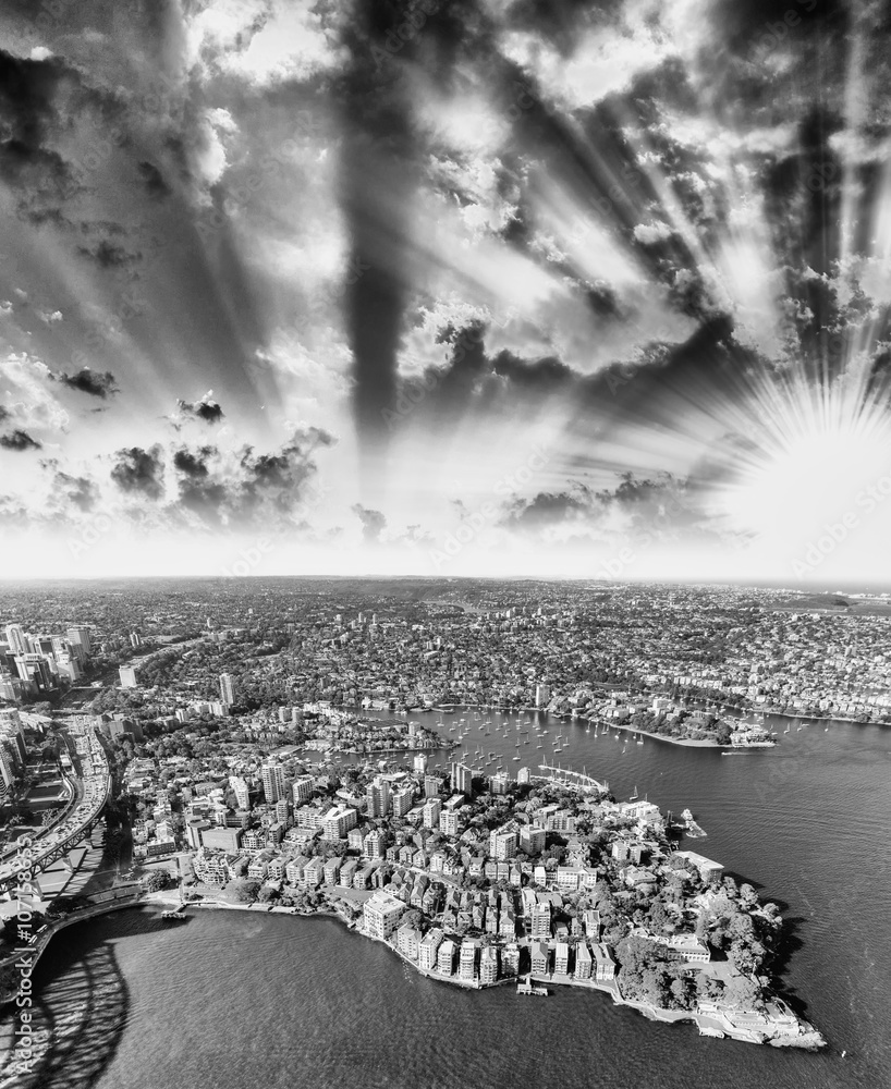 Sydney, Australia. Awesome aerial view from helicopter on a beau Sydney, Australia. Awesome aerial view from helicopter on a beau