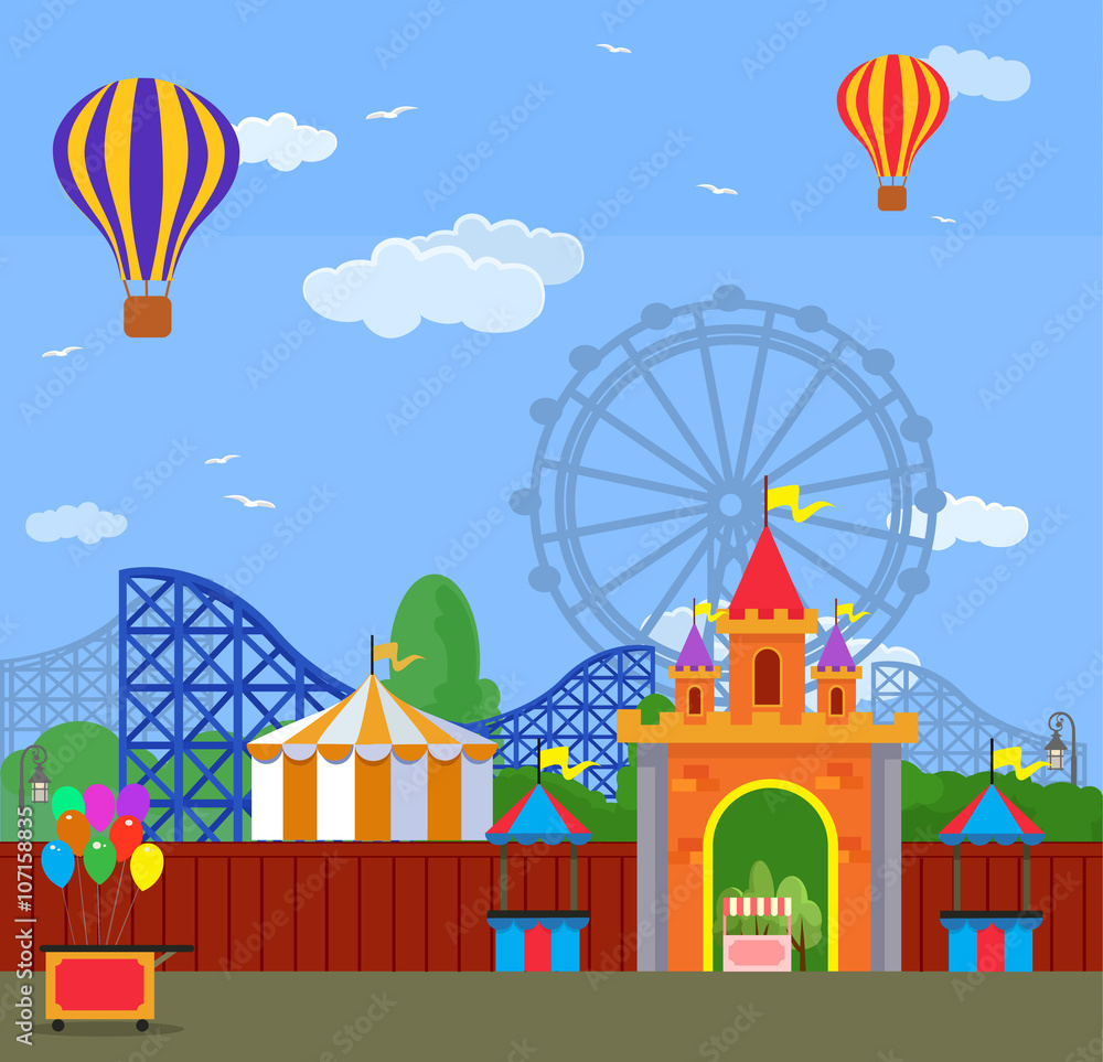Amusement park. Vector flat illustration