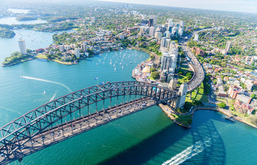 Acrylglasbilder Sydney Sonnenuntergang über Sydney Harbour aus Hubschrauber  © jovannig