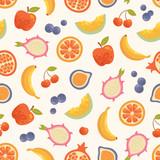 Vector seamless summer fruits background.