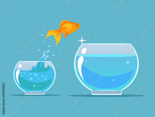 Goldfish making leap. Vector flat cartoon illustration