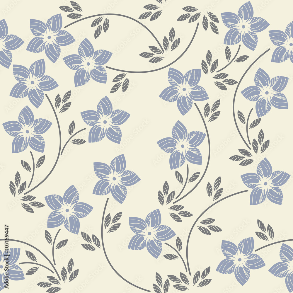 Seamless pattern with decorative flowers and leaves
