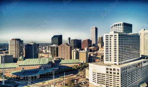 Awesome helicopter view of New Orleans at sunset time