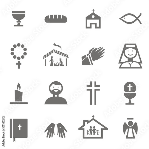 Conjunto de iconos de la iglesia católica. Ilustración vectorial aislada
