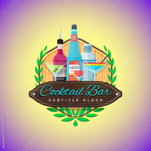 color flat cocktail bar emblem template.