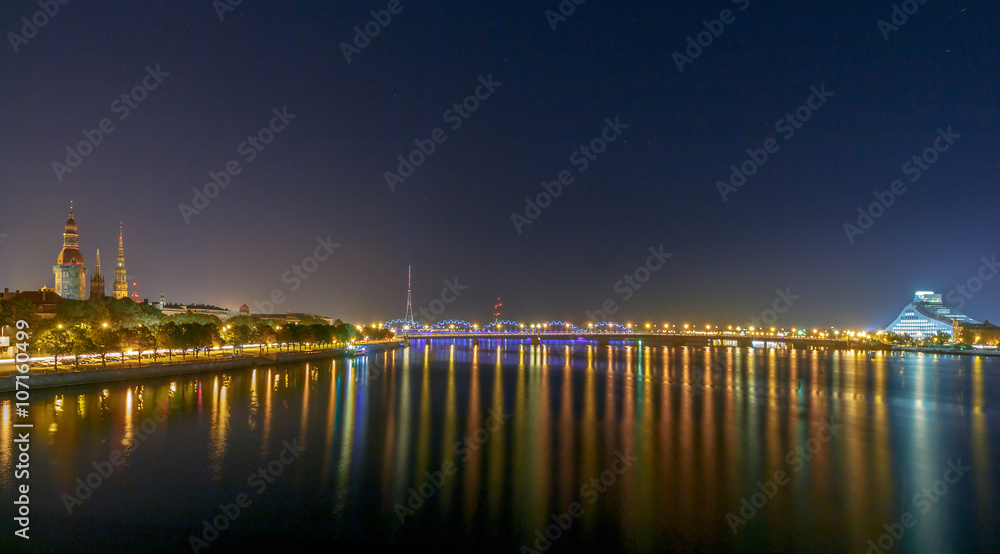 Riga. The river Daugava at night.