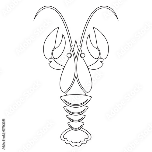 Crawfish or lobster silhouette isolated on white background. Vector icon or sign.