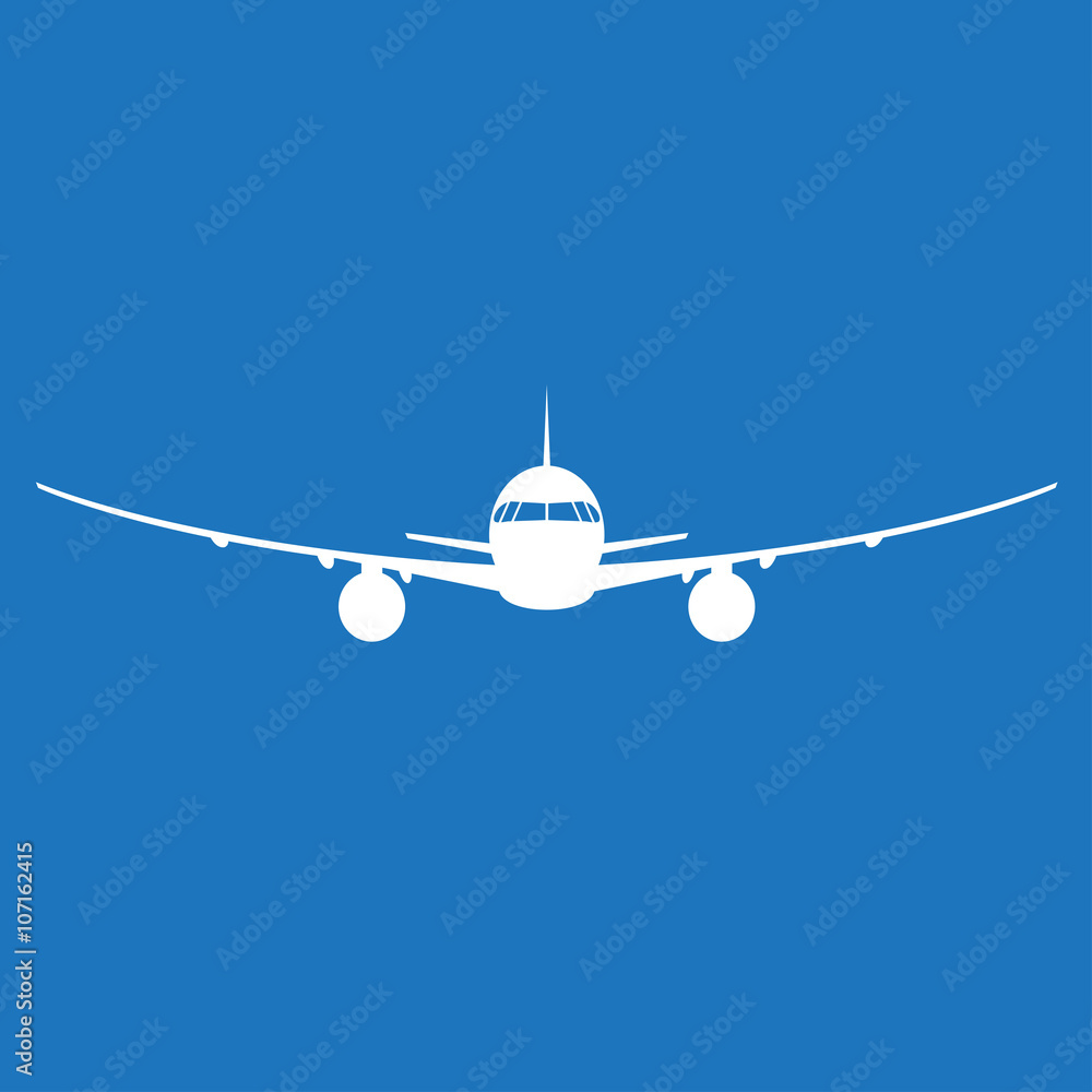 Airplane or aircraft silhouette isolated on blue background. Vector illustration. Airplane or aircraft silhouette isolated on blue background. Vector illustration.