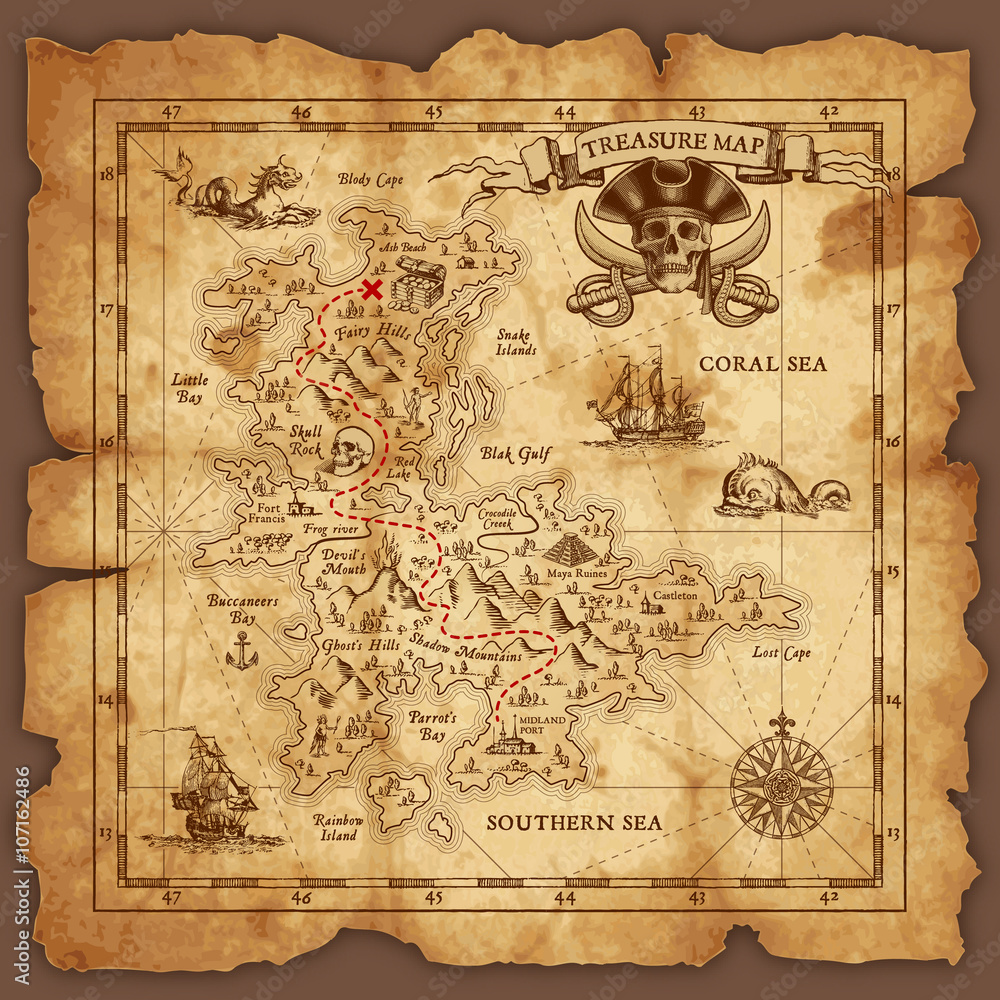 Fototapeta premium Wektorowa mapa skarbów piratów
