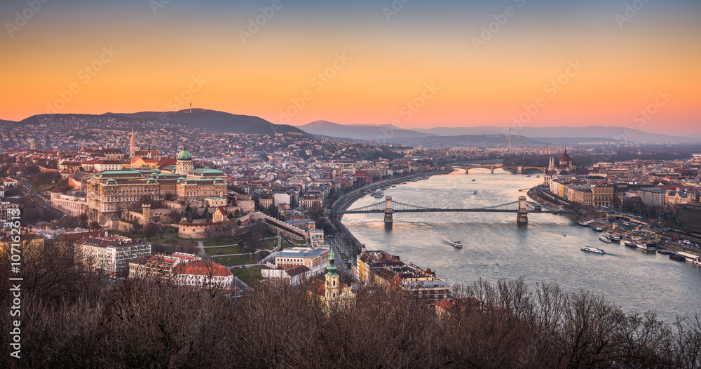 Panoramic View of Budapest and the Danube River as Seen from Gellert Hill Lookout Point
