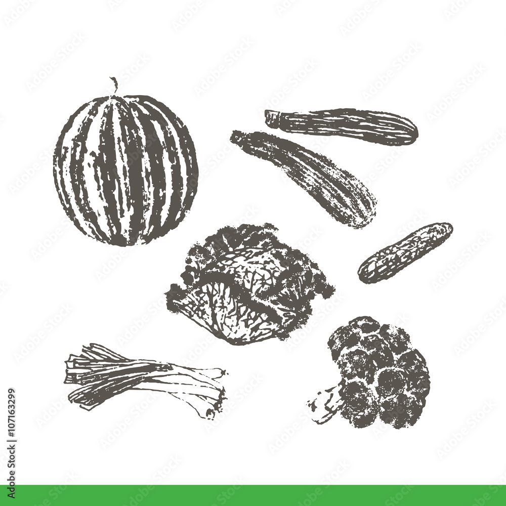 Ink hand drawn fruits and vegetables set Ink hand drawn fruits and vegetables set