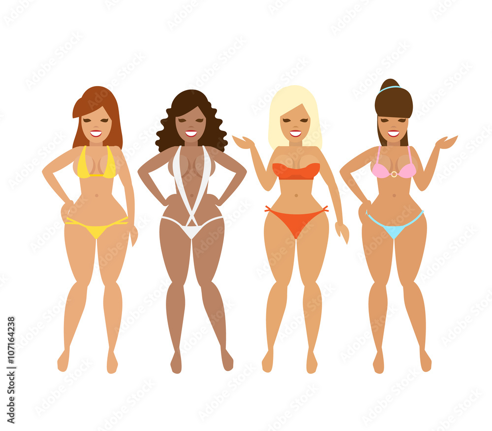 young beautiful sexy women girls models in swimsuits bikini isolated on  white background Stock Vector | Adobe Stock
