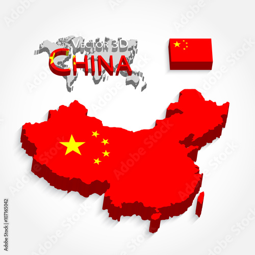 China 3D ( People 's Republic of China ) ( map and flag ) ( Transportation and tourism concept )