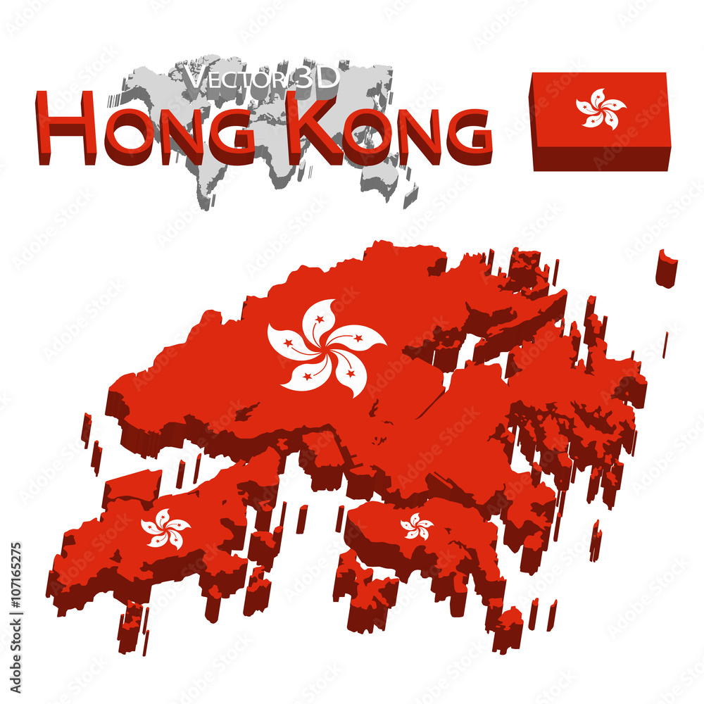 Hong Kong 3D ( Hong Kong Special Administrative Region of the People's Republic of China ) ( flag and map ) ( transportation and tourism concept ) Hong Kong 3D ( Hong Kong Special Administrative Region of the People's Republic of China ) ( flag and map ) ( transportation and tourism concept )