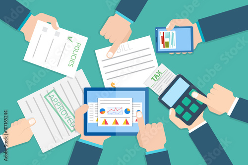 Financial research report.  Financial examiner. Vector illustrat