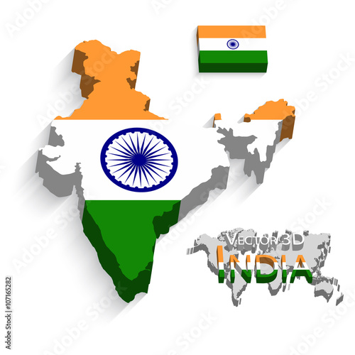 Republic of India 3D ( flag and map ) ( transportation and tourism concept )