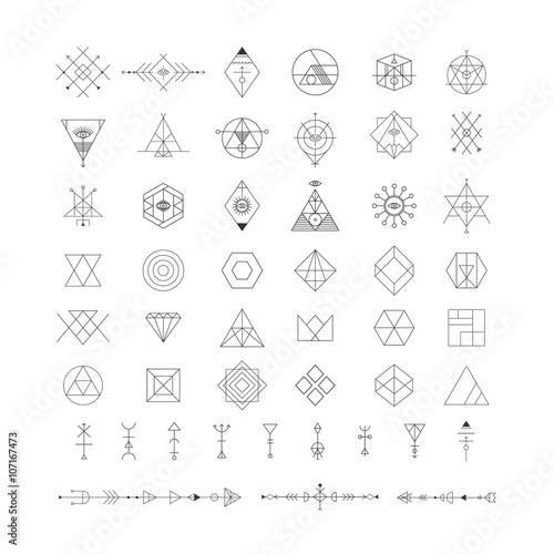 Set of vector trendy geometric icons. Alchemy symbols collection