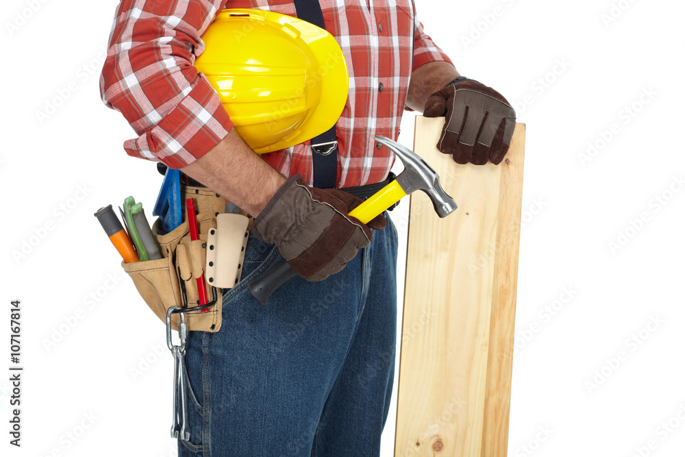 Man builder with construction tools. Man builder with construction tools.