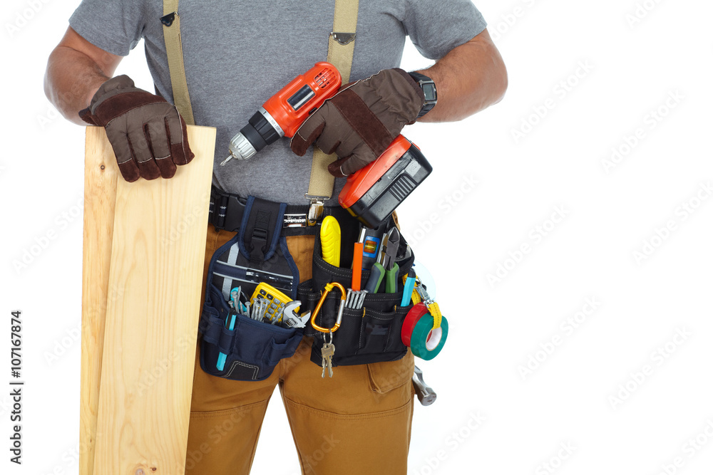Builder handyman with drill. Builder handyman with drill.