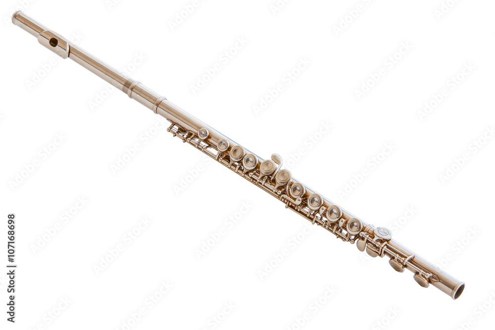 Naklejka premium classical musical instrument flute isolated on white background