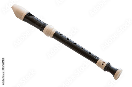 classical musical instrument is the block flute isolated on white background