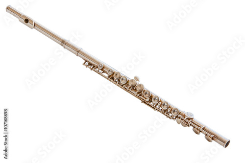Fototapet classical musical instrument flute isolated on white background