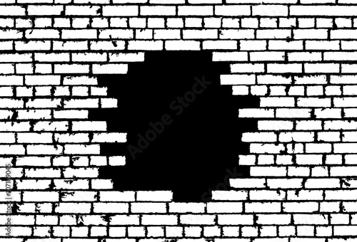 Broken realistic old white brick wall concept on black background. Vector illustration