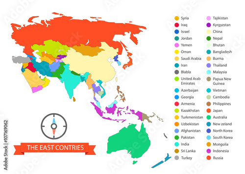 World map infographic template. The East countries illustration