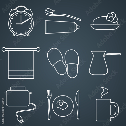 Set of line icons. Morning icons.Morning routine.