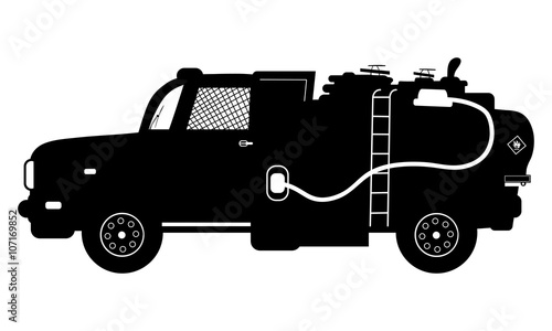 Vector detailed silhouette of fuel carrier truck isolated on white. Vector illustration