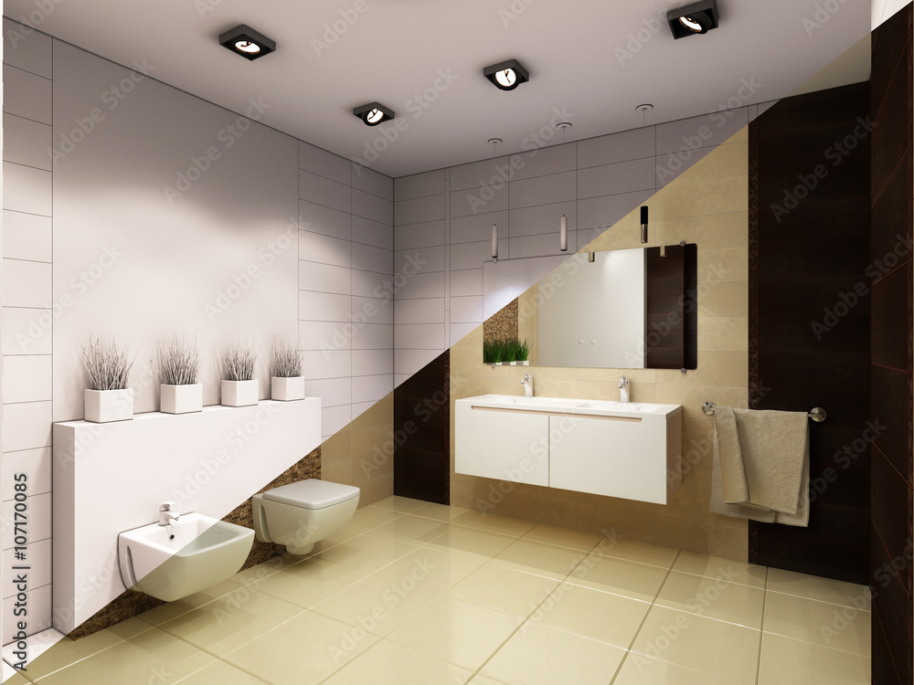 Fototapeta premium 3d illustration of interior design of a bathroom with shower.