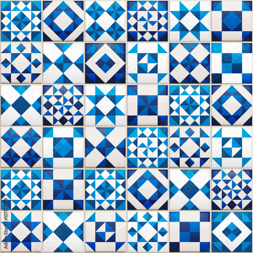 Vector realistic ceramic texture made of blue pieces.