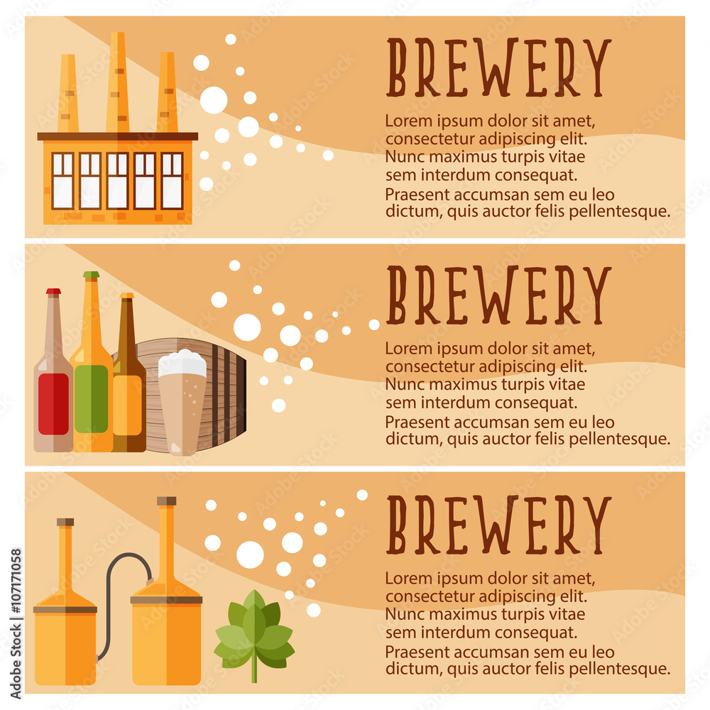 Set of banner for brewery industry with brewery objects. Vector Set of banner for brewery industry with brewery objects. Vector