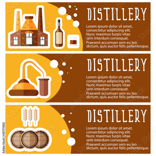 Set of banner for distillery industry with distillery objects. V