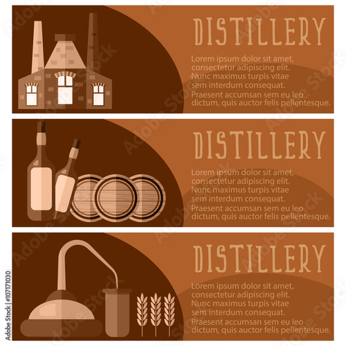 Set of banner for distillery industry with distillery objects. V
