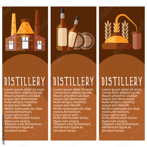 Set of banner for distillery industry with distillery objects. V