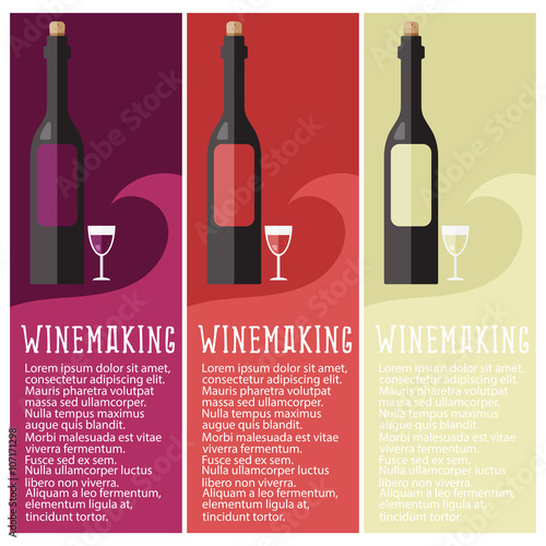 Set of banner for winemaking industry with winemaking objects. V
