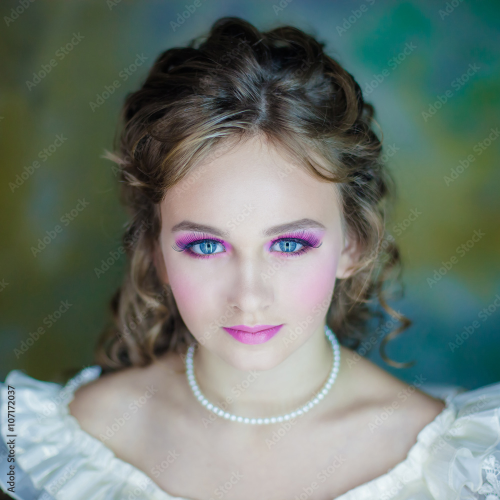 Little girl with beautiful makeup. Little girl in a vintage dress. portrait  of a little princess Stock Photo | Adobe Stock