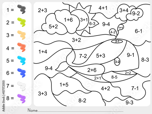 Paint color by addition and subtraction numbers - Worksheet for education
